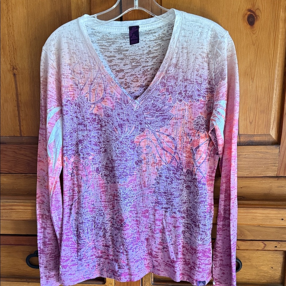 Prana V-Neck Long Sleeve Top - Pink and Purple